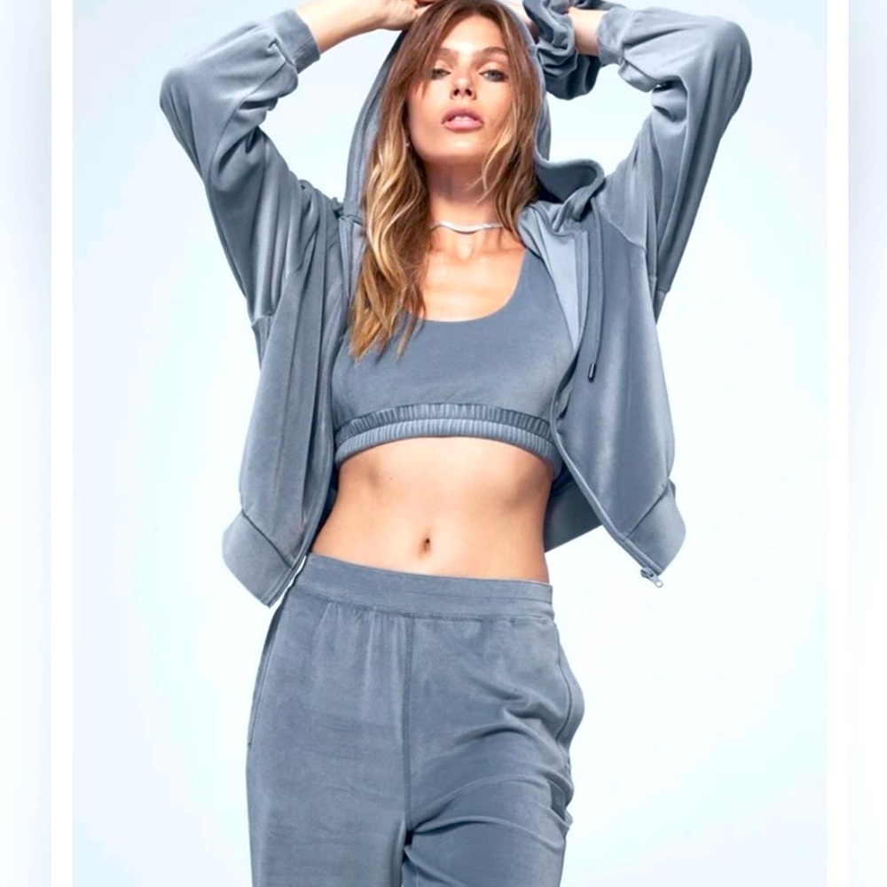 BRAND NEW - Alo Velour Glimmer Zip Up Sweater in Steel Blue